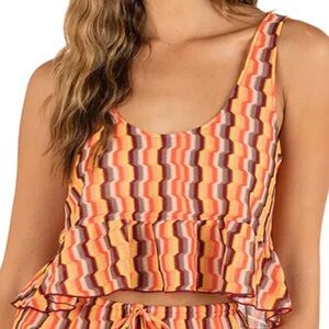 Hurley Small Tank Zumba Stripe Flounce Tank in Orange NWT